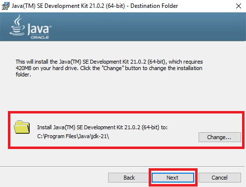 Выбор каталога установки JDK