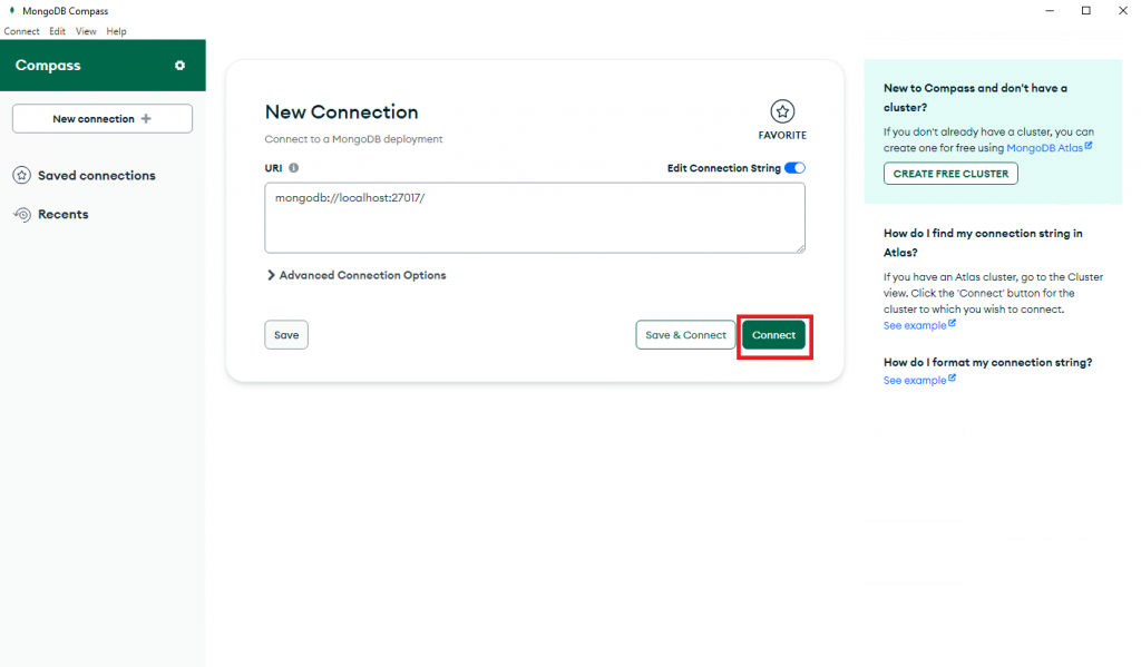 Подключение MongoDb Compass к СУБД