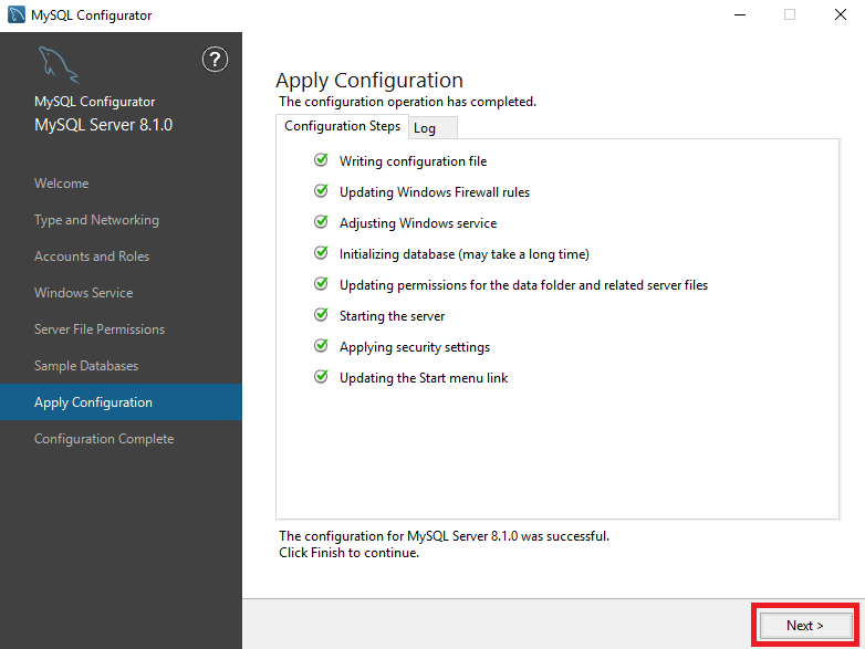 Применение конфигурации - Установка MySQL на Windows Server