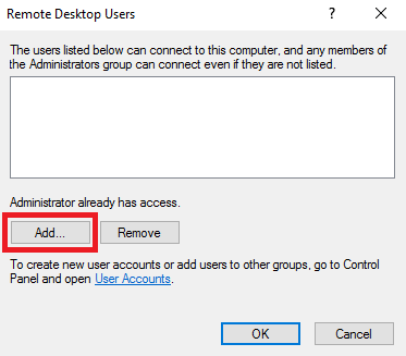 Добавление пользователя в группу Remote Desktop Users