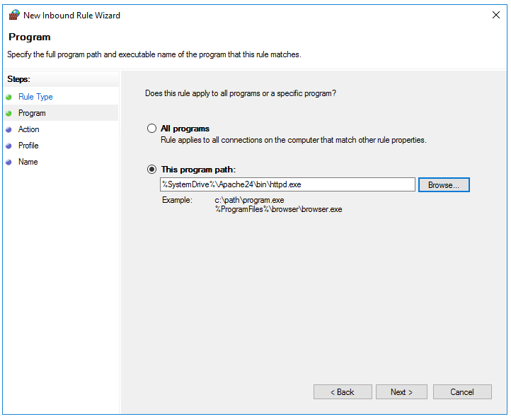Путь к файлу httpd.exe - Как установить Apache на Windows Server