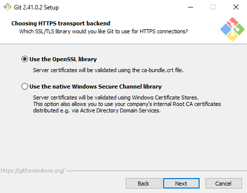 Выбор SSL/TLS-библиотеки, которую приложение будет использовать для HTTPS-подключений
