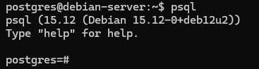 Приглашение для ввода команд в интерфейсе PostgreSQL