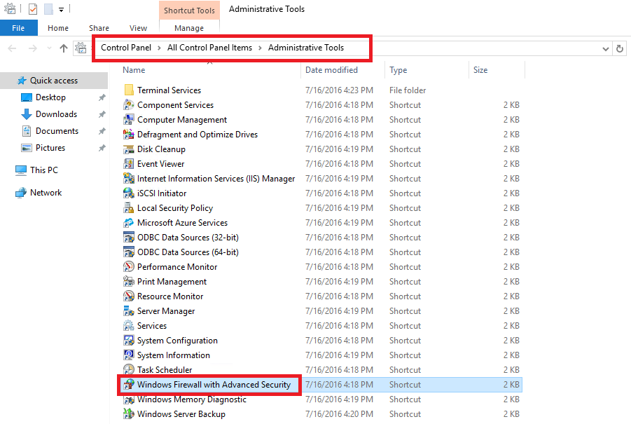 Запуск брандмауэра Windows через панель управления