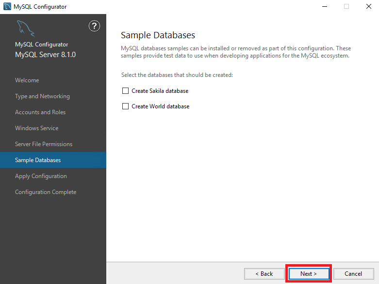 Образцы баз данных - Установка MySQL на Windows Server