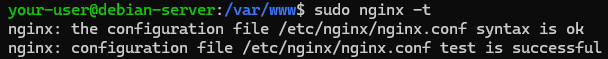 Вывод проверки синтаксиса Nginx
