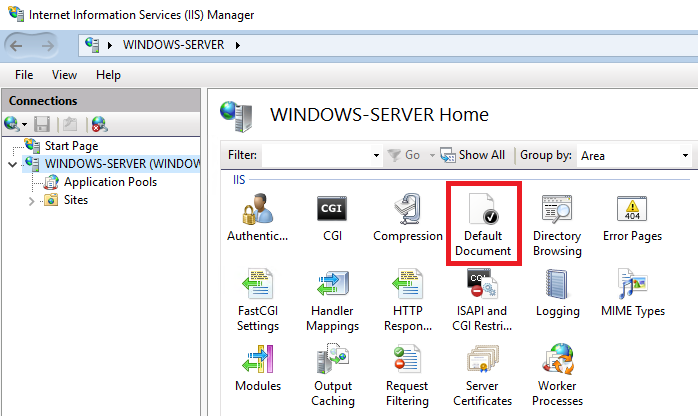Default Document в настройках сервера IIS