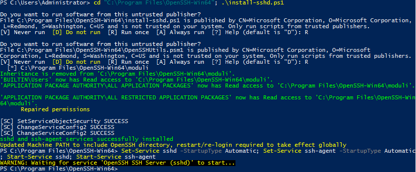 Инсталляция OpenSSH - Настройка SSH-подключения к Windows-серверу