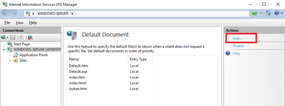 Добавление элемента в Default Document