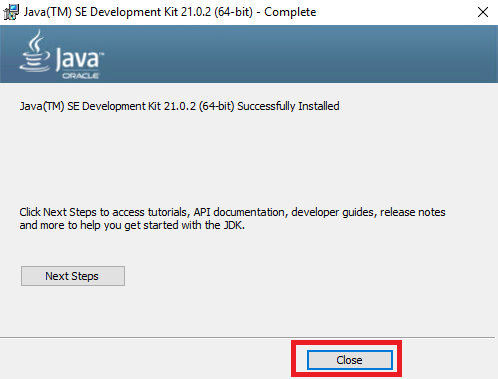 Завершение установки JDK