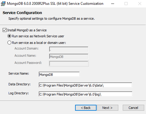Конфигурация службы MongoDB