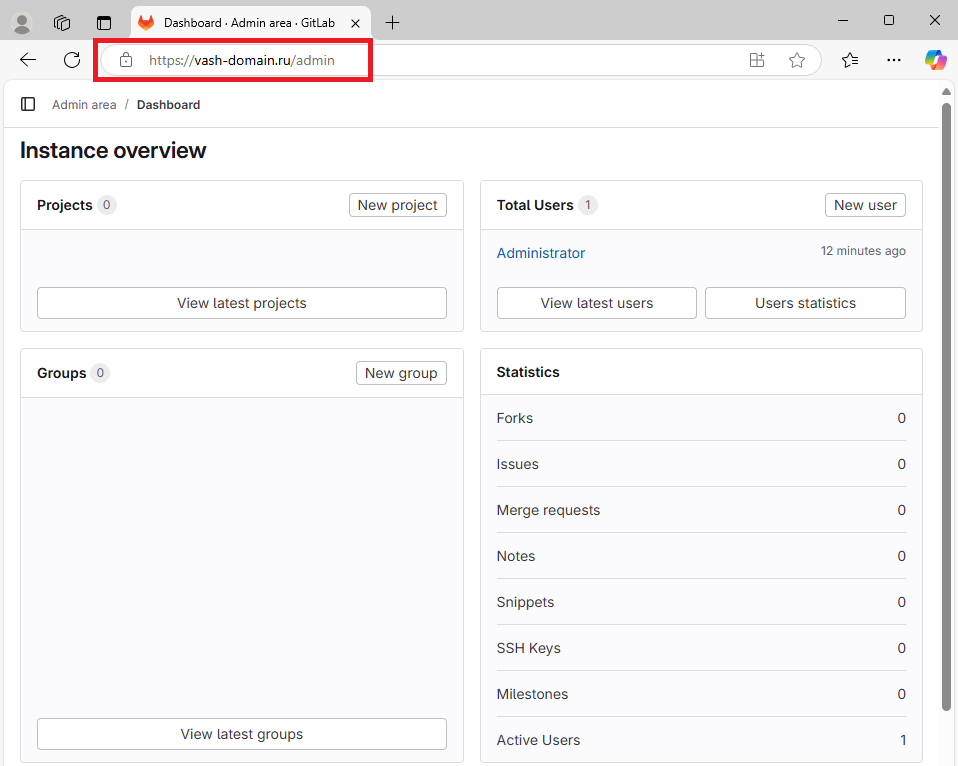 Веб-интерфейс GitLab при подключении по HTTPS