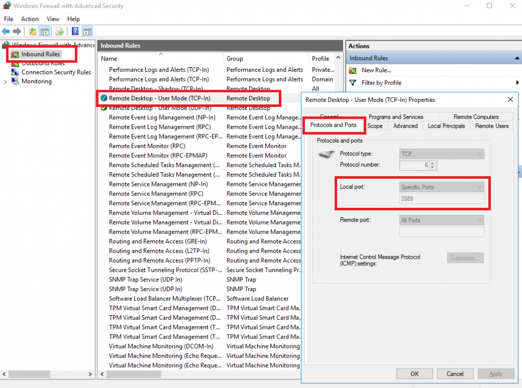 Брандмауэр Windows - Неудачная попытка подключения по RDP