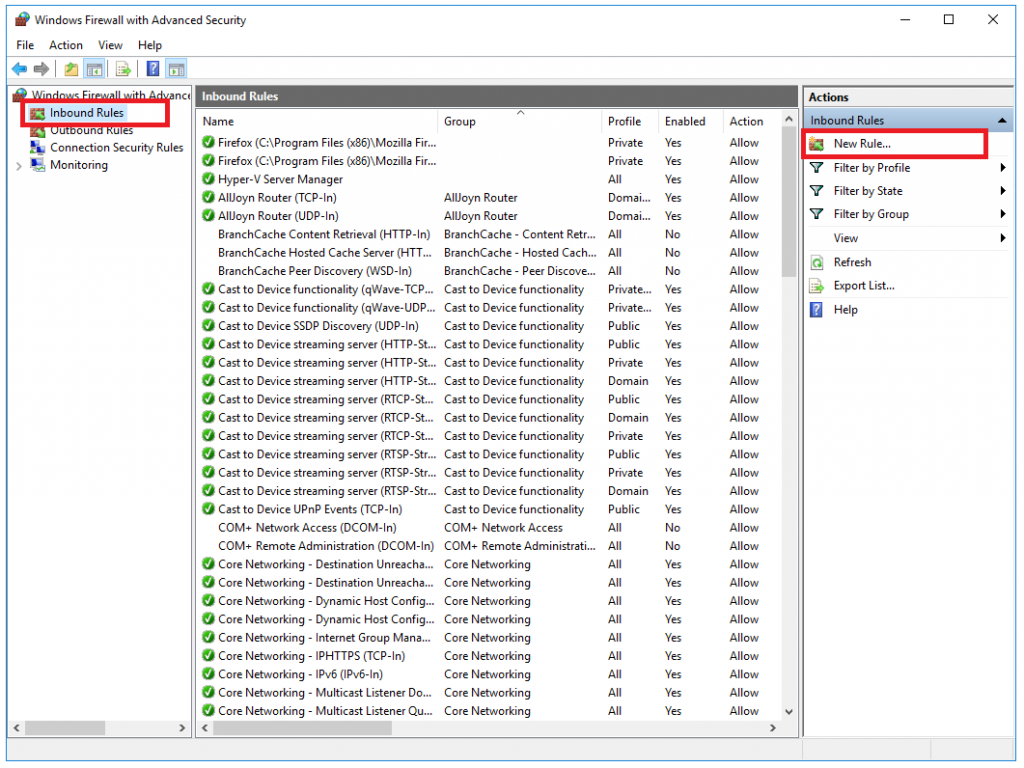 Создание правила в брандмауэре - Как установить Apache на Windows Server