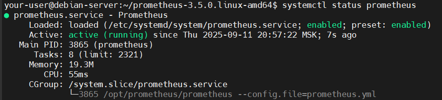 Вывод текущего состояния службы Prometheus