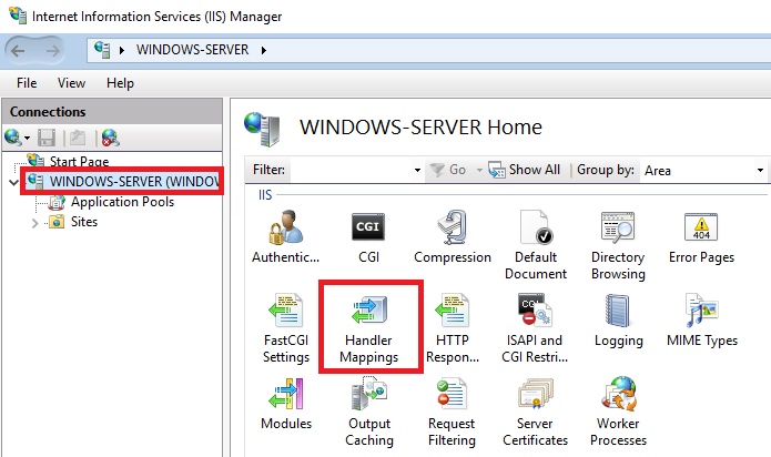 Handler Mappings в настройках сервера IIS