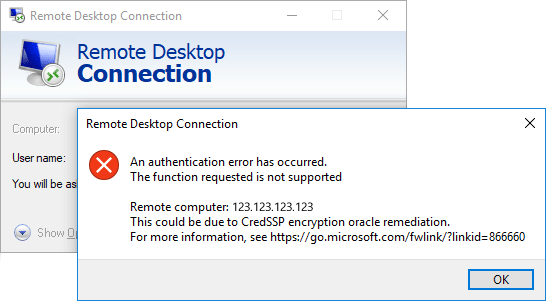 Ошибка CredSSP encryption oracle remediation