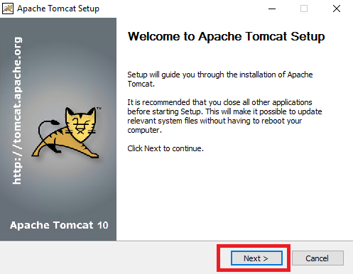 Стартовое окно установщика Apache Tomcat