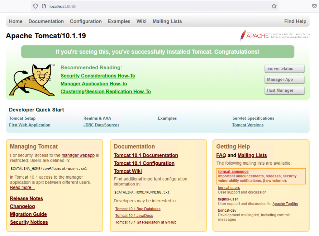 Веб-интерфейс Apache Tomcat