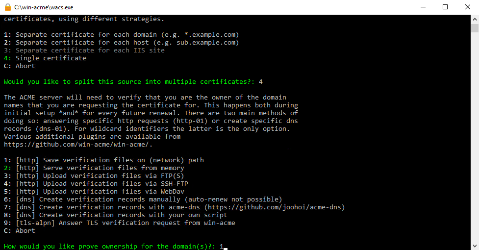 Выбор пункта 1: [http] Save verification files on (network) path