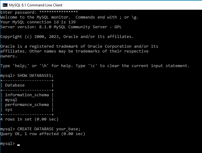 Создание базы данных - Установка MySQL на Windows Server