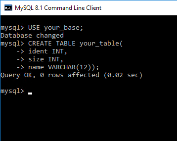 Создание таблицы - Установка MySQL на Windows Server
