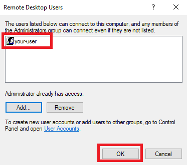 Список пользователей в группе Remote Desktop Users
