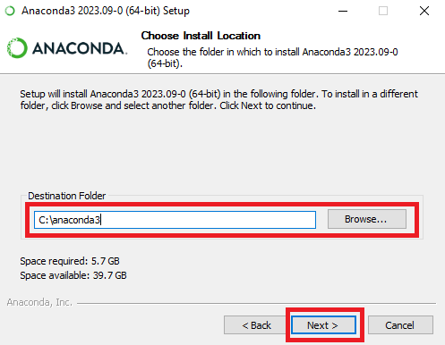 Выбор каталога установки - Как установить Anaconda на Windows Server