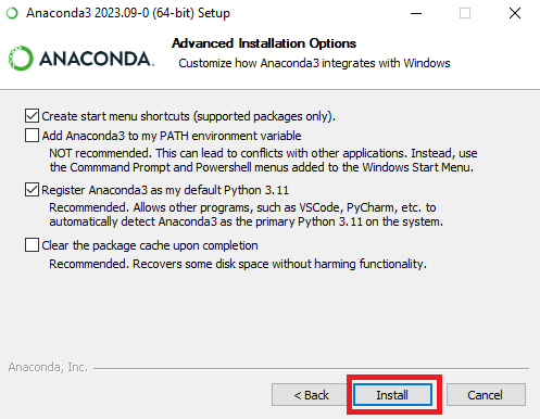 Дополнительные опции установки - Как установить Anaconda на Windows Server