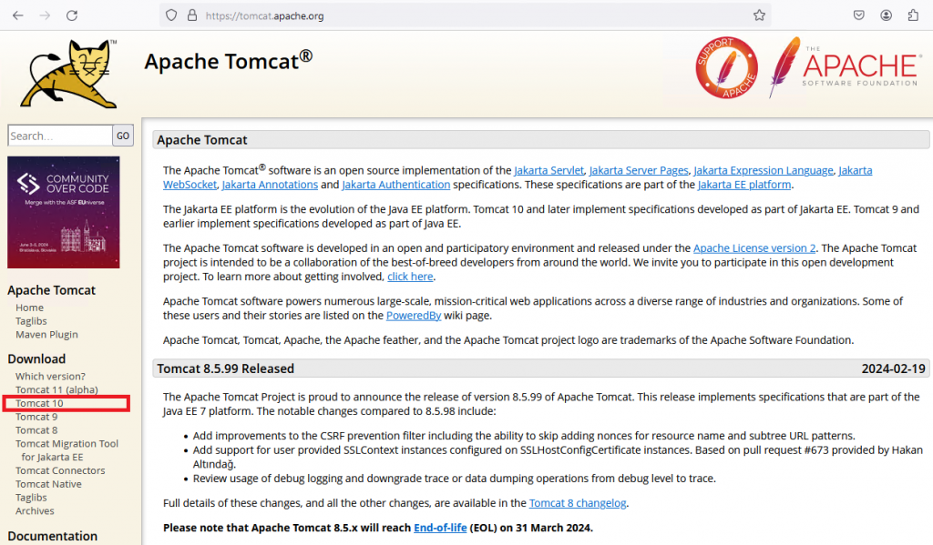 Официальная страница Apache Tomcat