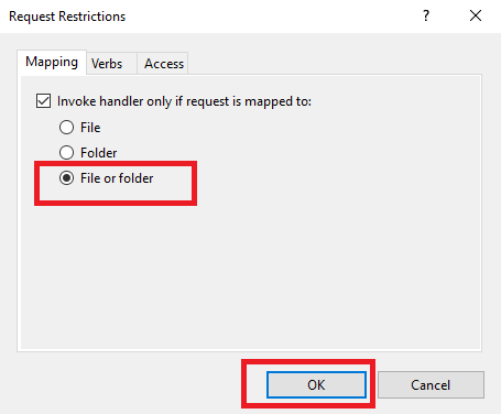 Окно Request Restrictions - Установка PHP на веб-сервер IIS