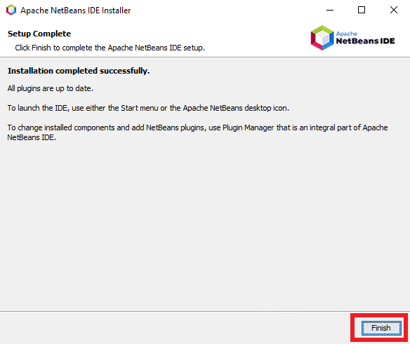 Окончание установки Apache NetBeans