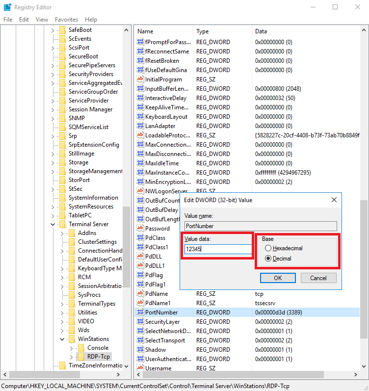 Параметр PortNumber - Как изменить номер порта RDP
