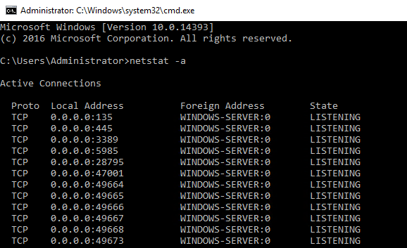 Вывод команды netsat -a  - Как проверить порты на доступность
