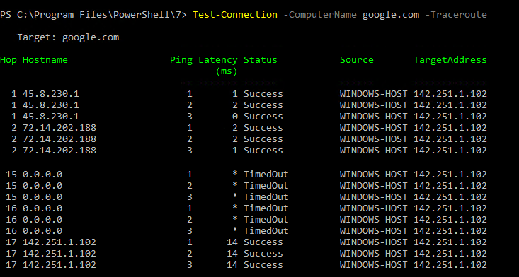 Трассировка маршрута до хоста - Использование Test-Connection для сетевого мониторинга