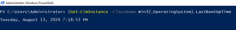 Вывод команды (Get-CimInstance -ClassName Win32_OperatingSystem).LastBootUpTime