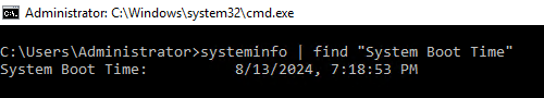 Запрос значения параметра System Boot Time в команде systeminfo