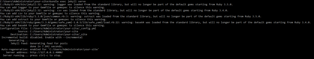 Запуск сервера Jekyll - Как установить Jekyll на Windows Server