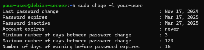 Вывод команды sudo chage -l your-user