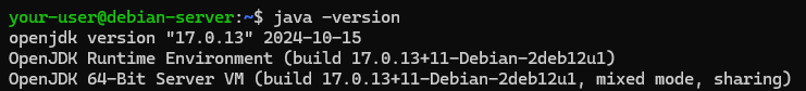 Вывод версии Java - Как установить Java на Debian 12