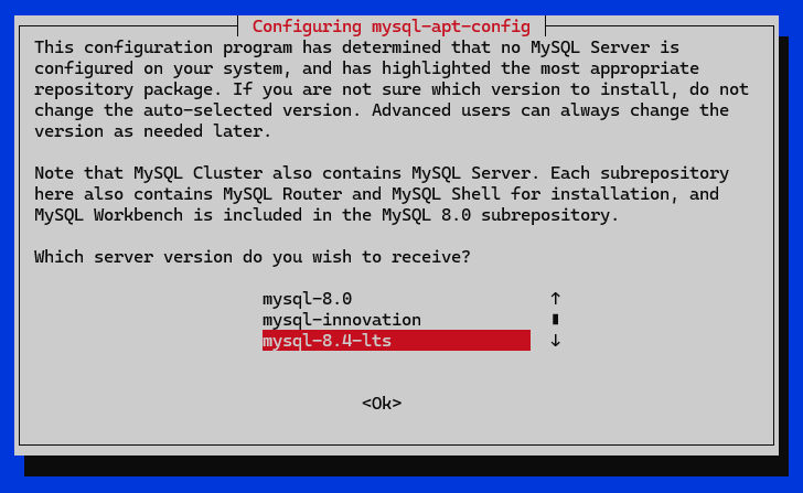 Выбор версии MySQL в mysql-apt-config