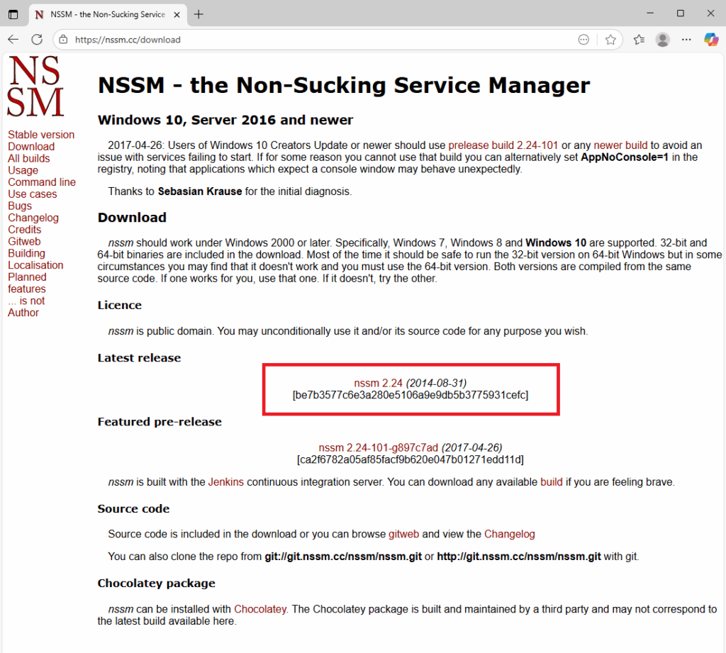 Загрузка релиза NSSM - Как развернуть MinIO на Windows Server