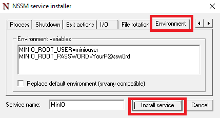 Логин и пароль MinIO в NSSM - Как развернуть MinIO на Windows Server