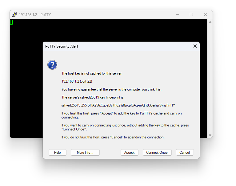 Подтверждение подлинности сервера при первом подключении через PuTTY