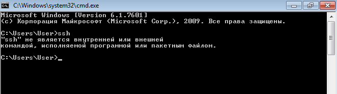 Вывод в командной строке при отсутствии SSH-клиента в системе