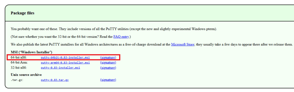 Страница релизов PuTTY