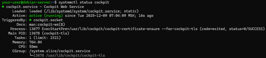 Вывод текущего состояния службы Cockpit